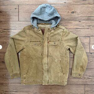 Levi’s Sherpa Lined Canvas Hooded Jacket Brown Medium